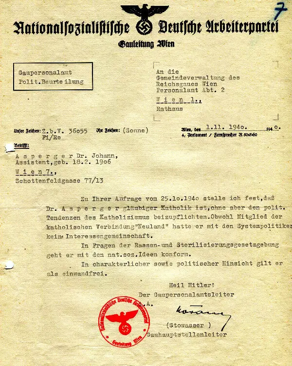 Hans Asperger – ein Nazi? Politische Beurteilung durch das Gaupersonalamt